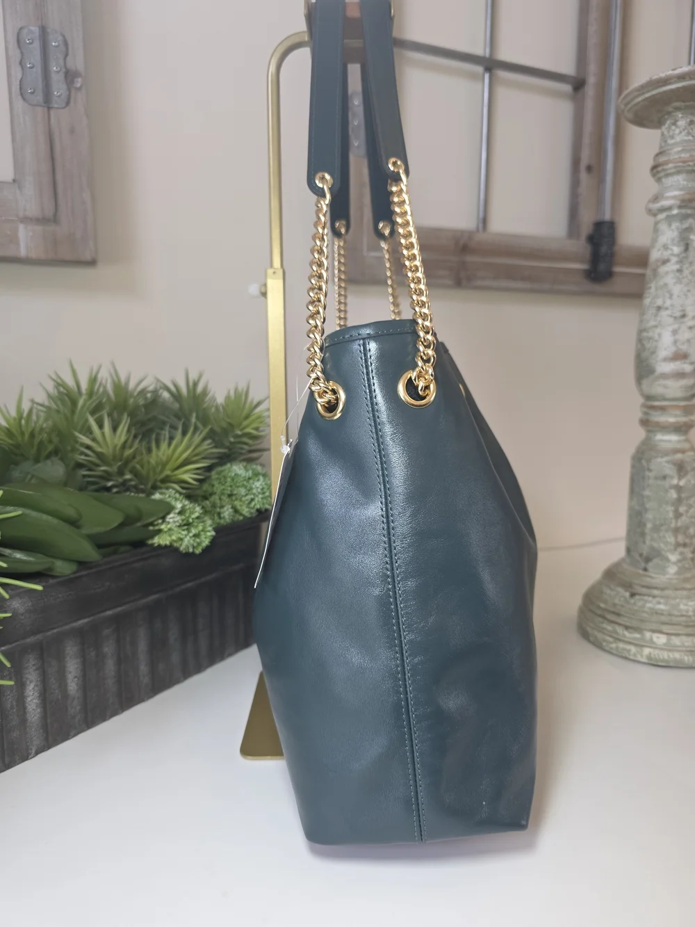 Coach Evelyn Shoulder Bag Dark Teal Smooth Leather Gold Chain- NWT